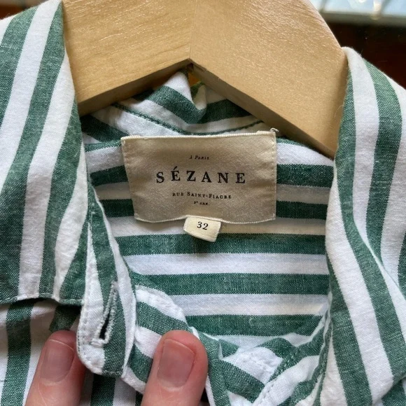 SEZANE TOMBOY SHIRT GREEN STRIPE SZ 34 - Picture 8 of 10